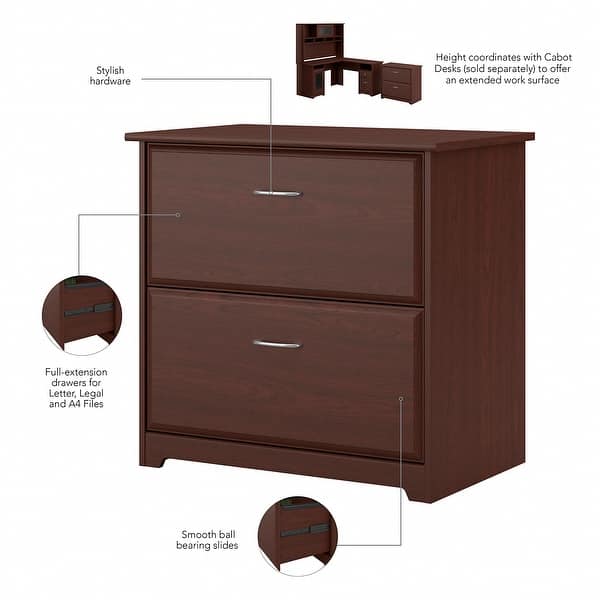 dimension image slide 9 of 12, Cabot 60W L-Desk with Hutch, Cabinet and Bookcase by Bush Furniture