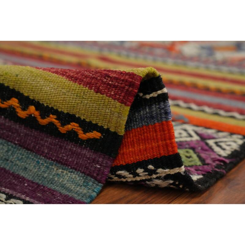 Hand Woven Oriental 100% Wool Carpet Southwestern Tribal Multi-Colored Kilim Area Rug - 8' 8'' X 5' 10''