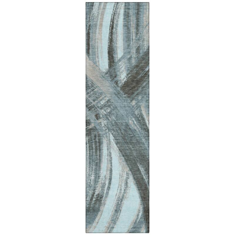 Machine Washable Indoor/ Outdoor Abstract Brushstroke Chantille Rug