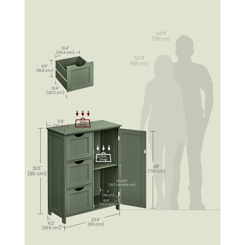 Forest Green MDF Bathroom Cabinet with Adjustable Shelf Beadboard Design - 11.8"D x 23.6"W x 31.5"H