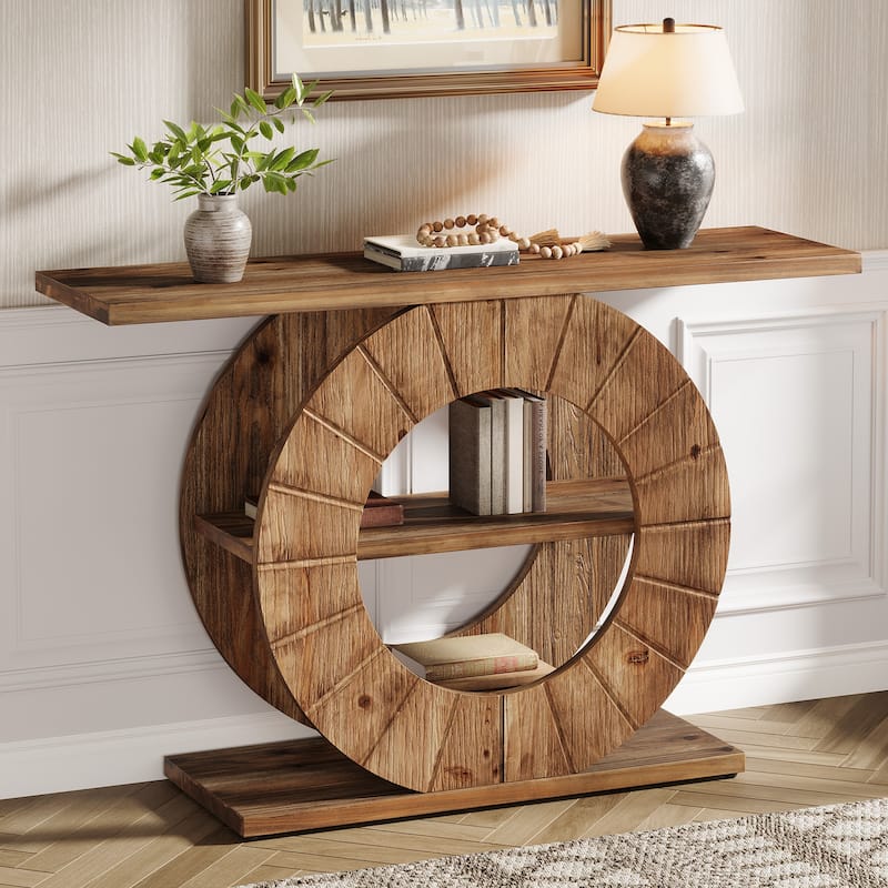 41" Solid Wood Console Table, Farmhouse Sofa Table with Storage