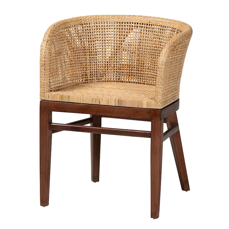 Papua Modern Bohemian Natural Rattan and Acacia Wood Dining Chair