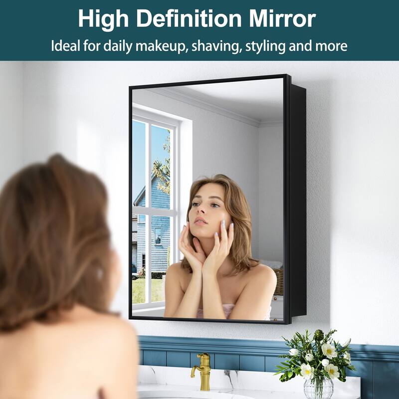 Elise Iron Medicine Cabinet with Mirror, Adjustable Shelves, Recessed or Wall Mount