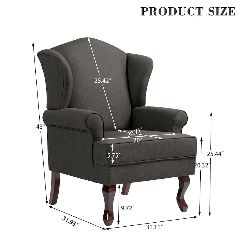 2 Set Traditional Rolled Arm Wing Back Accent Chair