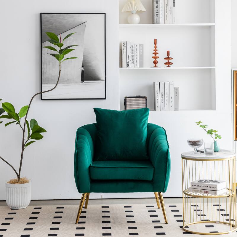 Velvet Accent Chair with Ottoman