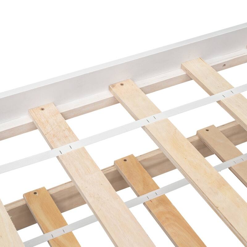 Twin Size White Bed with USB Ports, LED light, Trundle and 3 Storage