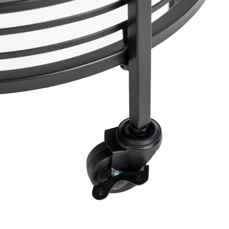 Glitzhome 30"H Deluxe 2-Tier Metal Round Mirrored Bar Cart