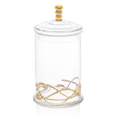 Glass Jar and Lid with 14k Gold Swirl Design (3 Sizes)