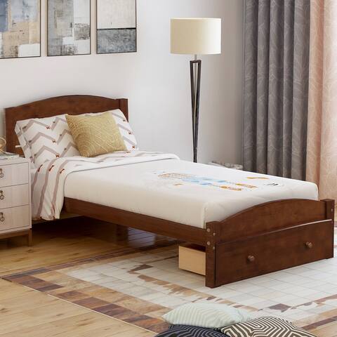 Beautiful and Classic Design Platform Twin Bed Frame with Storage Drawer and Wood Slat Support ,Easy Assembly