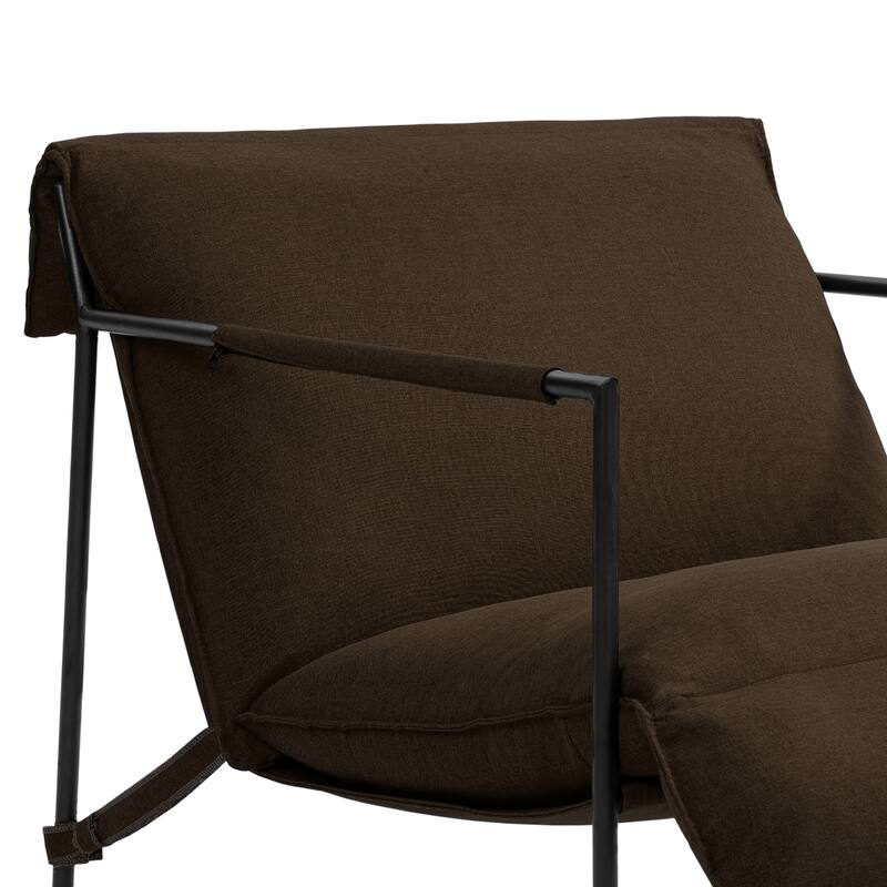 Mid-century Metal Sling Upholstered Armchair with Lengthen Upholstered