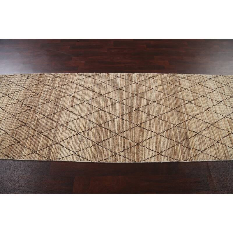 Trellis Moroccan Oriental Hallway Runner Rug Hand-knotted Wool Carpet - 3'3" x 10'1"