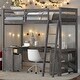 preview thumbnail 2 of 16, Twin Size Wooden Loft Bed Frame with Desk and Storage Space, Antique Brown