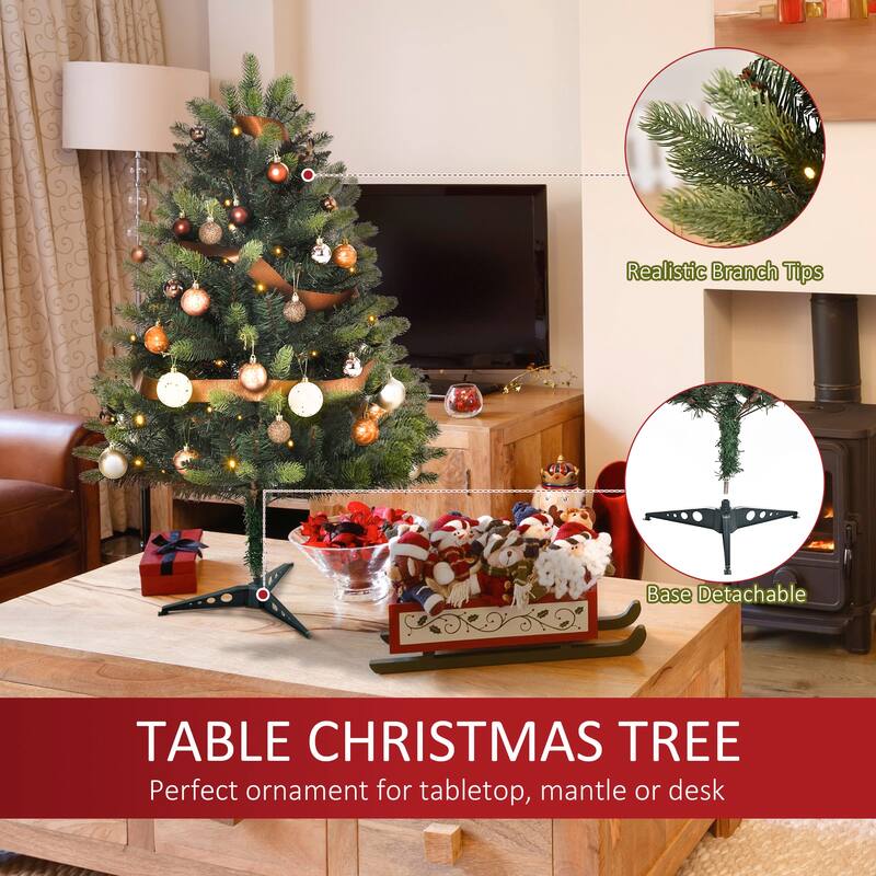 HOMCOM Pre-Lit Full Fir Small Christmas Tree with Stand, Mini Christmas Tree with Lights