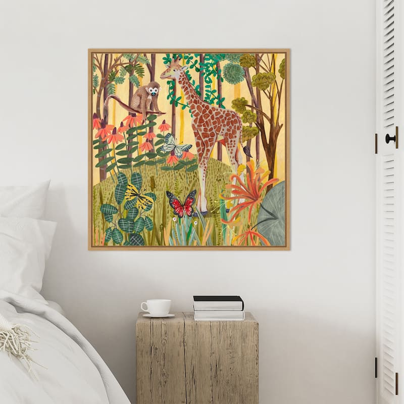 Giraffe in nature by Caroline Bonne Muller Framed Canvas Wall Art
