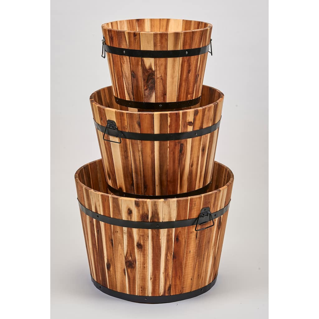 Nested Wood Barrel Planters, Set of 3 - 15