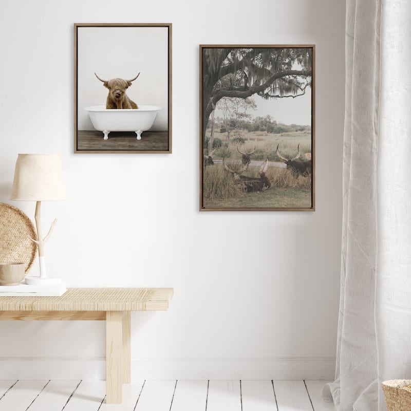Kate and Laurel Sylvie Highland Cow Tub Framed Canvas by Amy Peterson