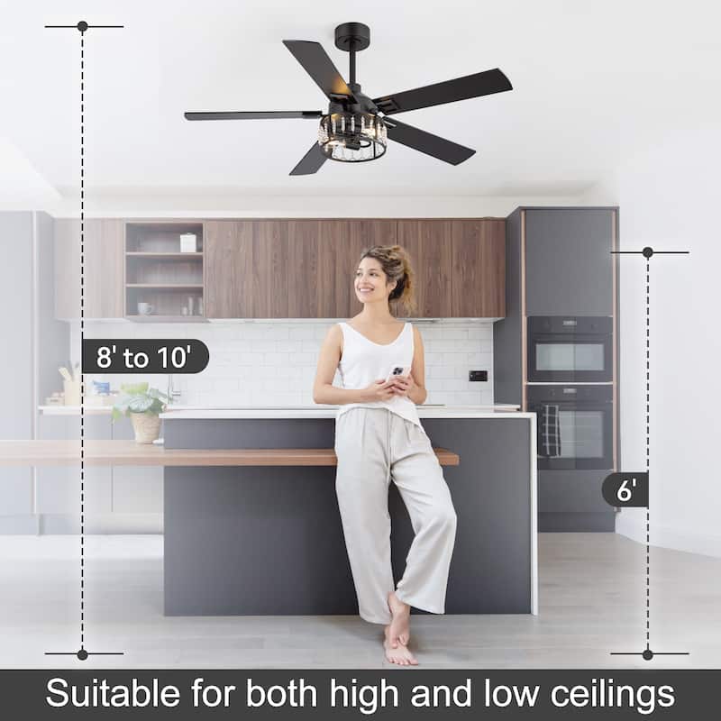 52-inch Reversible 5-Blade Crystal Ceiling Fan with Remote and Light Kit
