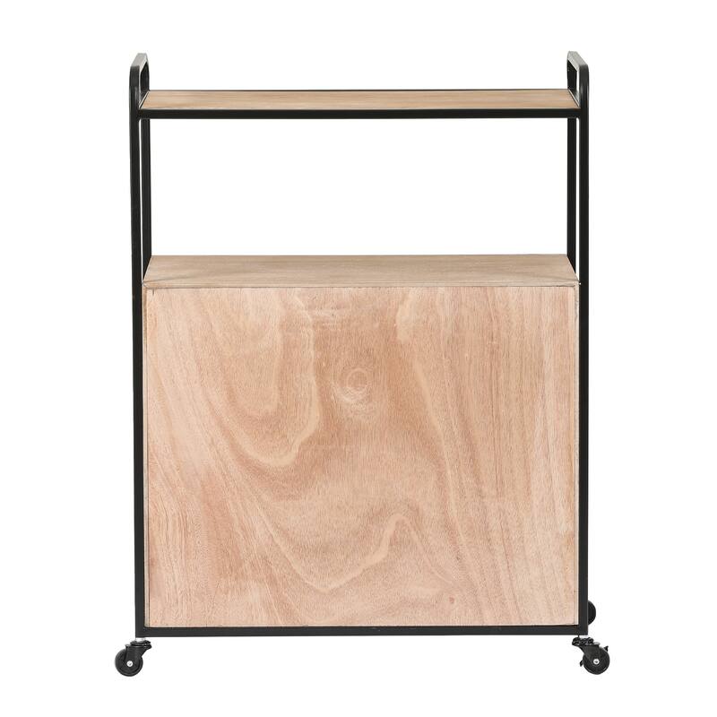 Brown and Black Mobile Natural Wood Double Tilt-Out Laundry Hamper Storage Cabinet