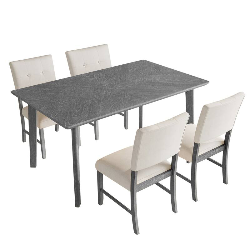 5 Piece Solid Wood Dining Table Set, Rectangular Table with 4 Chairs, Kitchen Dining Table & Chair Set for 4 Persons