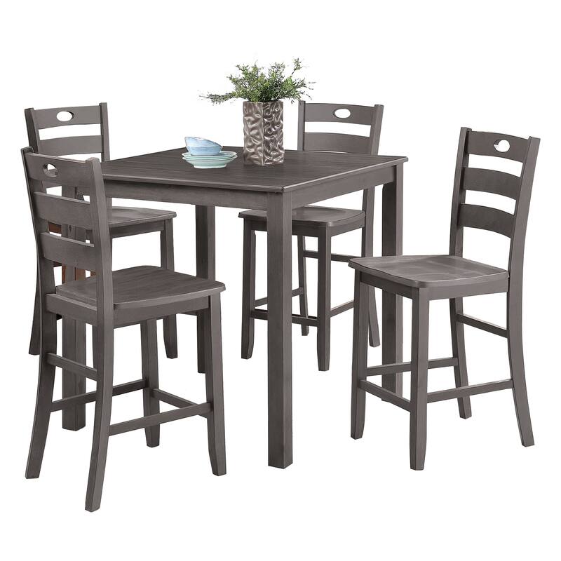 Farmhouse Gray Solid Wood 5-piece Counter Height Dining Table Set