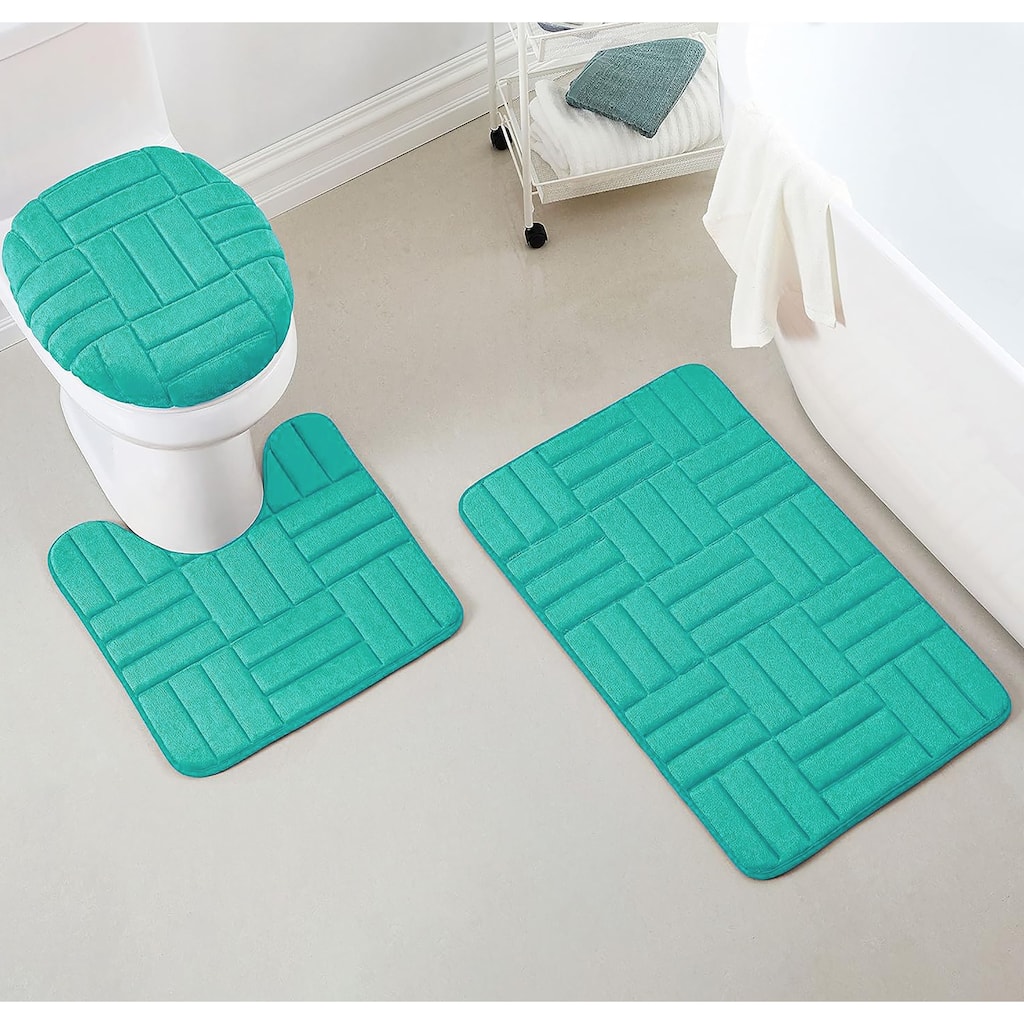 3 Piece Teal Ultra Soft Thick Memory Foam Non-Slip Absorbent Bathroom Bath Mat Set