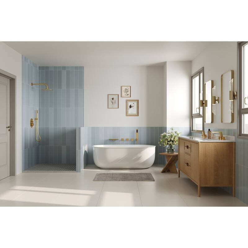 GRANDJOY Wall Mounted 3-Handle Tub Shower Faucet with Handheld Shower and Waterfall Tub Spout