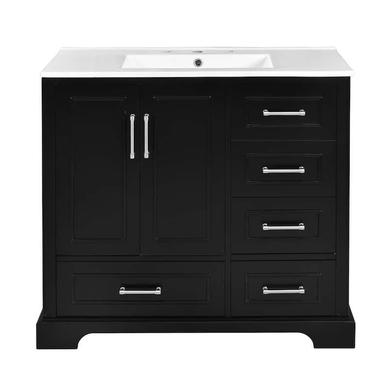 Bathroom Vanity with Resin Sink, Bathroom Vanity Set with 4 Drawers, Bathroom Storage Cabinet with 2 Soft Close Doors