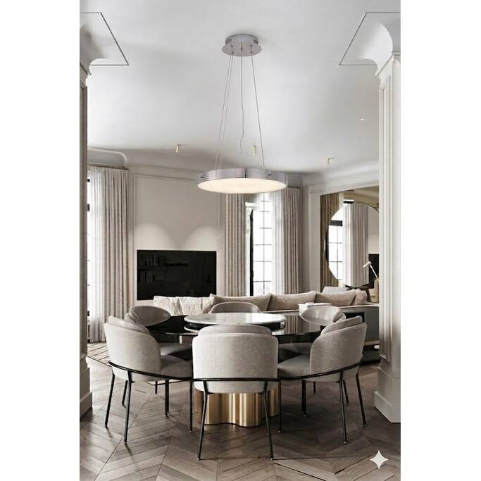 Transitional 1-Light Chrome LED Round Chandelier