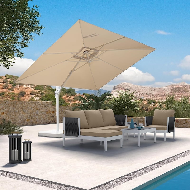 PURPLE LEAF White Cantilever Patio Umbrella with 360 Degree Rotation With Base