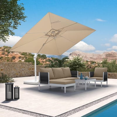 PURPLE LEAF White Cantilever Patio Umbrella with 360 Degree Rotation With Base