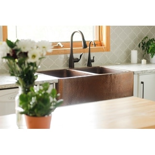Sinkology Farmhouse Apron Double Bowl Copper Sink