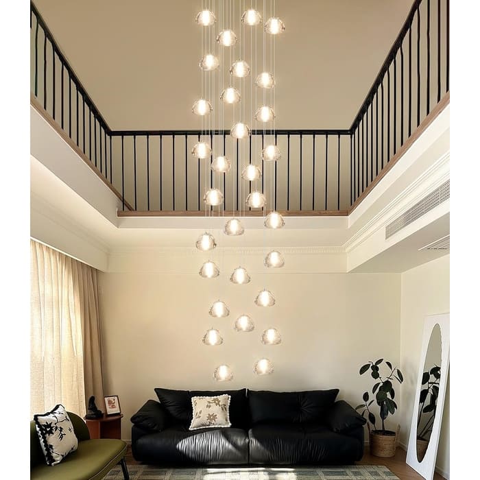 KAYLA 30-Lights Gold Modern Crystal Chandelier for Staircases, 157" Extra-Long Adjustable LED Ceiling Light