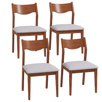 Gymax Wooden Dining Chair Set of 4 w/ Rubber Wood Frame Wide Padded