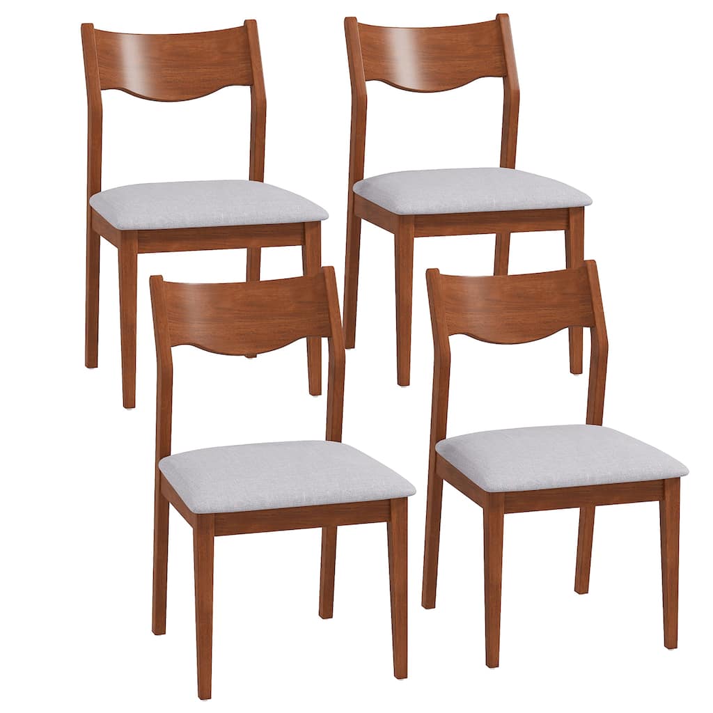 Gymax Wooden Dining Chair Set of 4 w/ Rubber Wood Frame Wide Padded