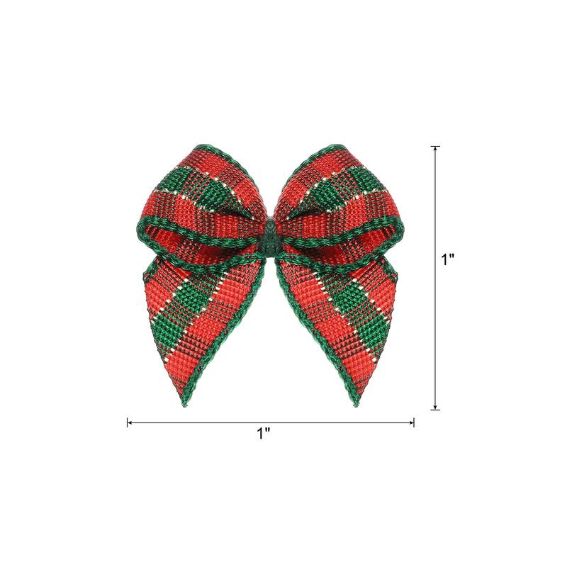 80Pcs Mini Gingham Ribbon Bow 1" Checkered Ribbon Bows - Dark Red Green