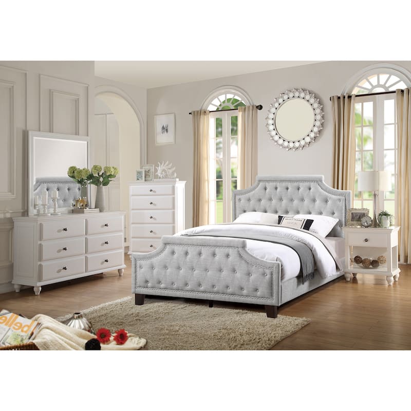 Full Size Gray Polyfiber Fabric Bed with Wood Frame