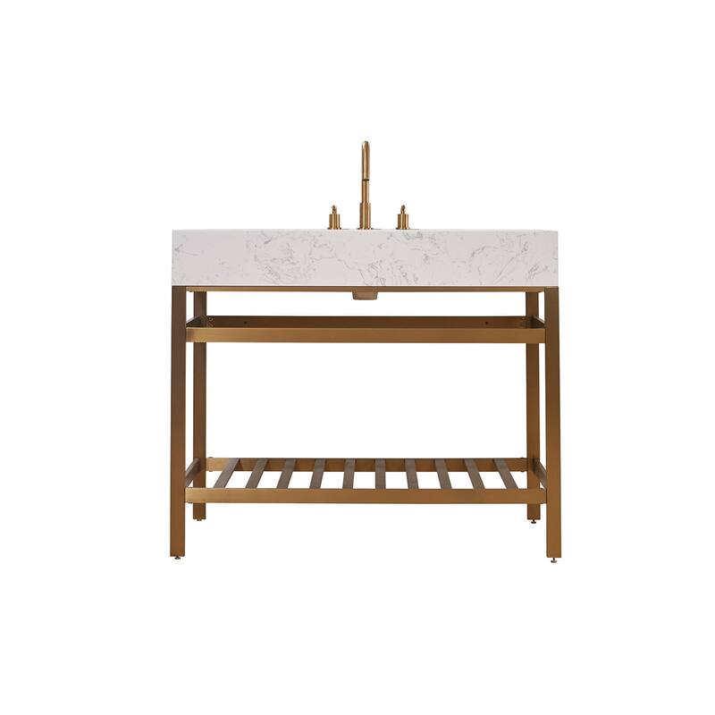 Altair Merano Stainless Steel Vanity Console with Stone Countertop, no Mirror