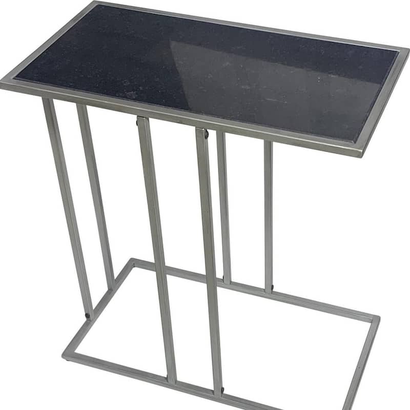 HomeRoots 26" Black and Gunmetal Marble and Iron Frame End Table - 12.75 in. x 26 in. x 23.5 in.