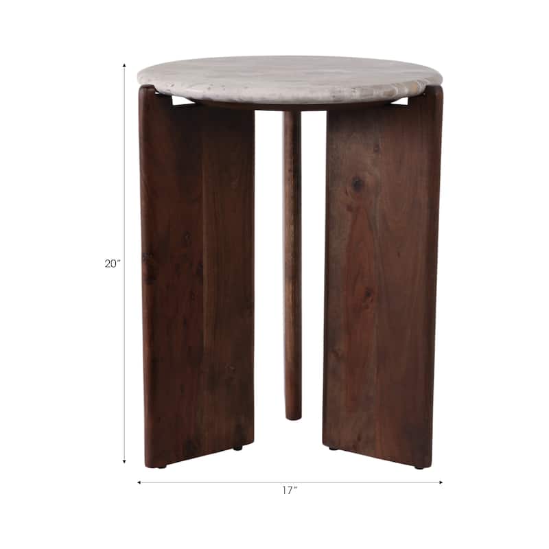 Marble Accent Table Decorative Sculptural Round Wood Base Silhouette