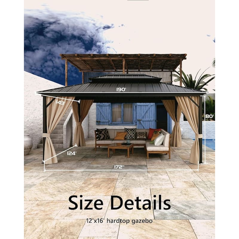 12'x16' Hardtop Gazebo for Patio, Deck, Backyard, Lawn, and Garden - 12X16 Ft