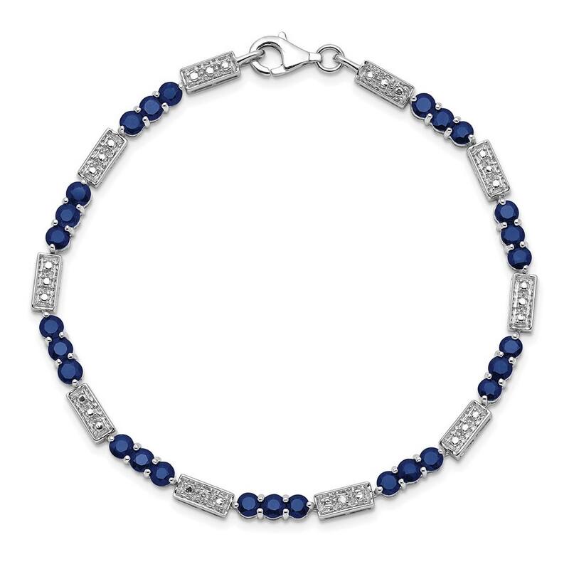 Curata 925 Sterling Silver Polished Open back Fancy Lobster Closure Sapphire and Diamond Bracelet