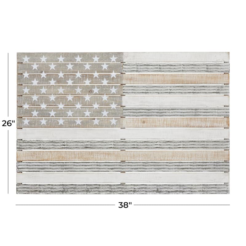 Wood American Flag Handmade Home Wall Decor - White - Roche River Decor