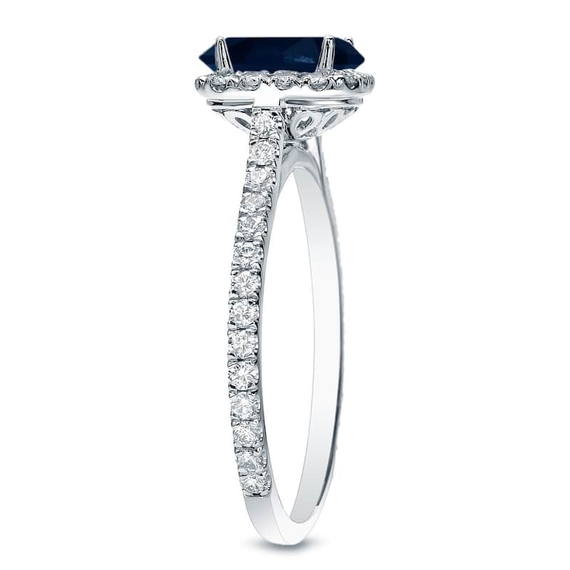 Auriya Platinum 1ct Cushion-cut Blue Sapphire Halo Diamond Engagement Ring 1/2ctw