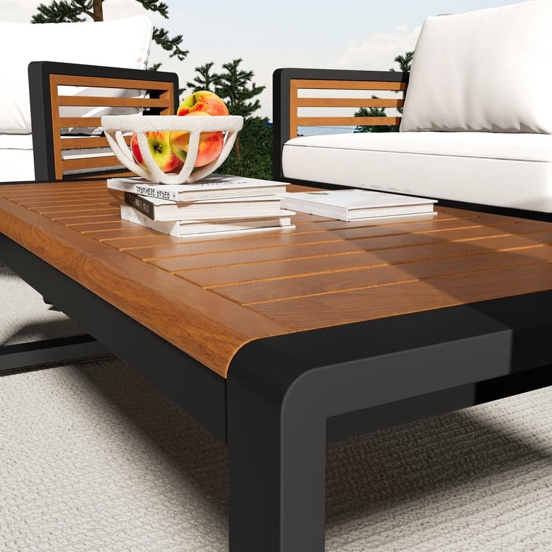 5-Person Outdoor Conversation Set with Removable Cushions and Stylish Metal Frame and Acacia Wood