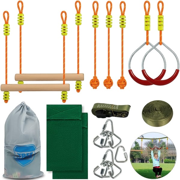 slide 2 of 8, VEVOR Ninja Line Hanging Slackline Monkey Bars Kit Nylon Outdoor Slackline Kit 56ft