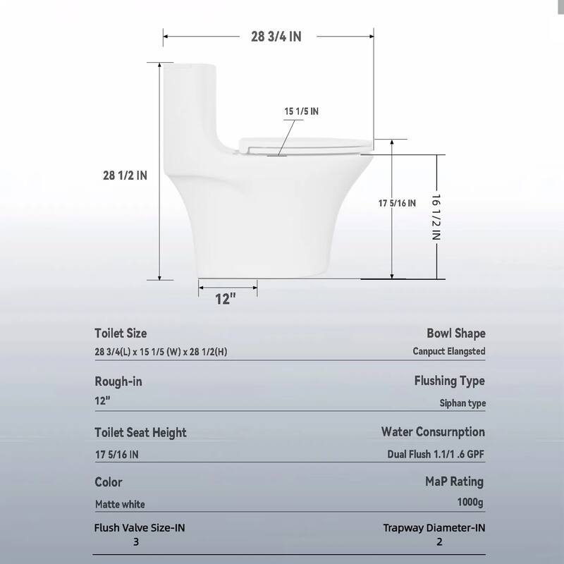 One Piece Elongated Toilet Tornado Flush. ADA Height 17 Inch. Dual Flush 1.1 1.6 GPF. MAP 1000g