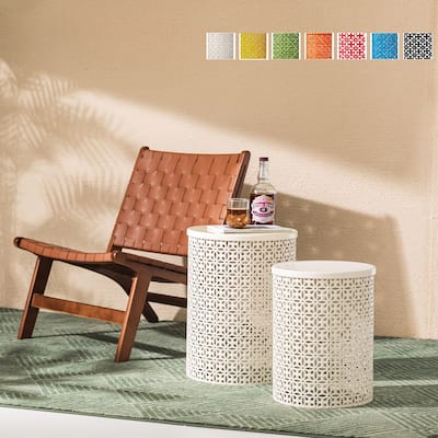 Glitzhome Set of 2 19.25"H & 16.5"H Multi-functional Metal Outdoor Table Garden Stool