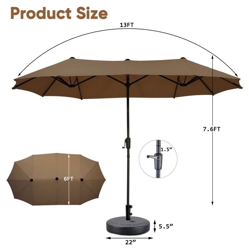 13 ft Patio Umbrella with Base Double-Sided Rectangular Outdoor Deck Umbrella