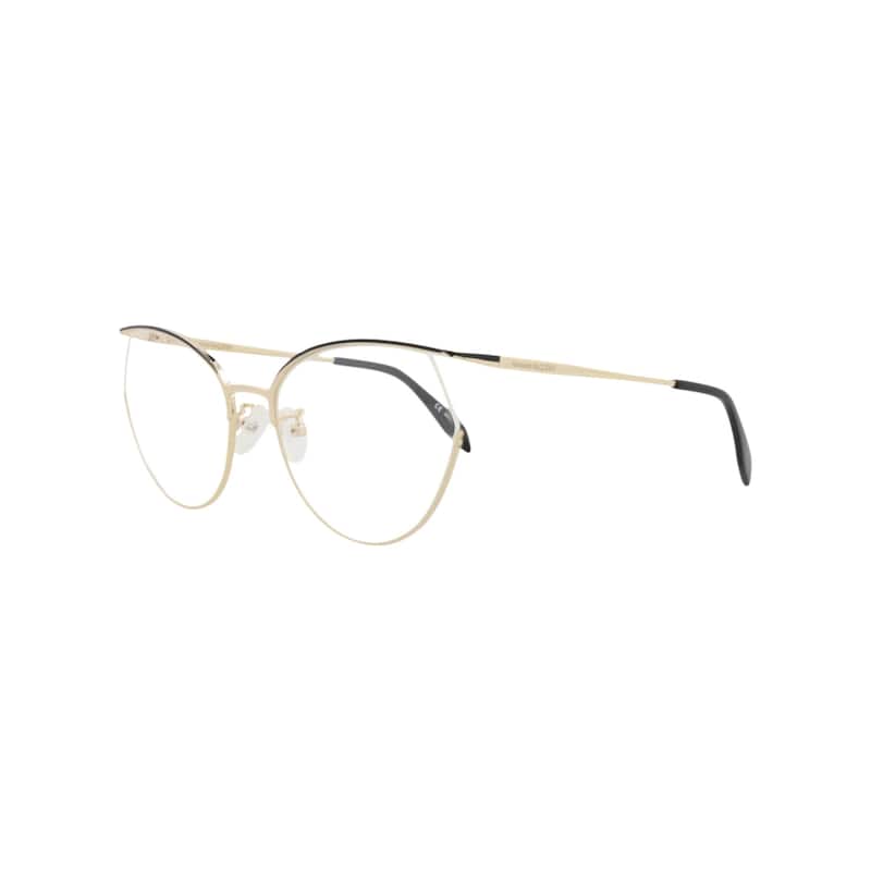 Alexander McQueen Cat Eye-Frame Metal Optical Frames, Transparent Lens, Shiny Light Gold/Black Varnished Frame