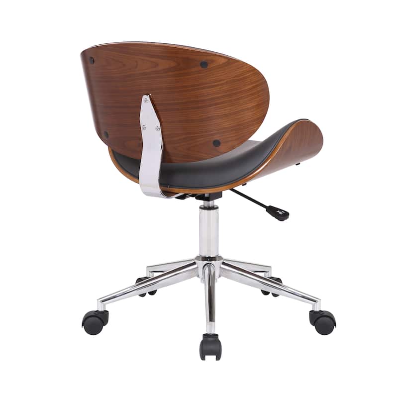 Wooden and Metal Office Chair with Curved Leatherette Seat,Black and Silver